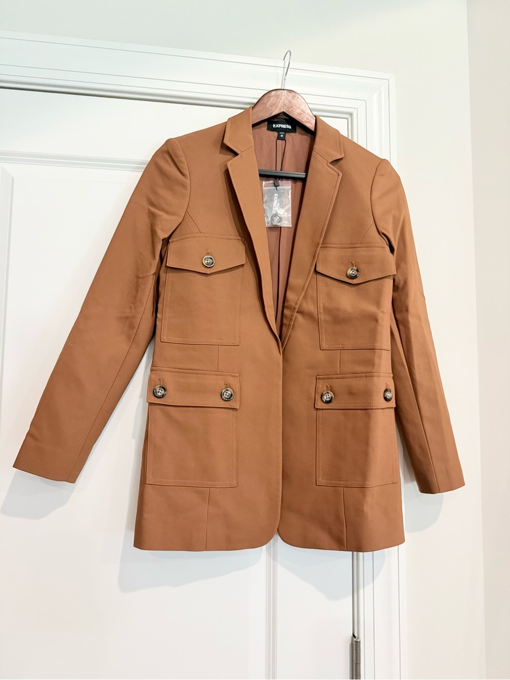 NWT Express Women's Camel Utility Blazer with Patch Pockets